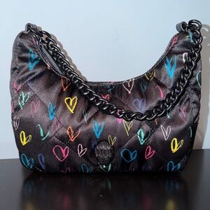 Kurt Geiger EUC Black Recycled Quilted Shoulder Bag with Multi-Colored Hearts